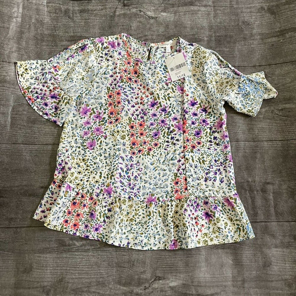 NWT Persaya Girl Floral Cold Shoulder Top 11/12